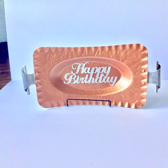 Vintage Aluminum Repurposed Rose Gold Happy Birthday Gift or Party Tray - Picture 6 of 6